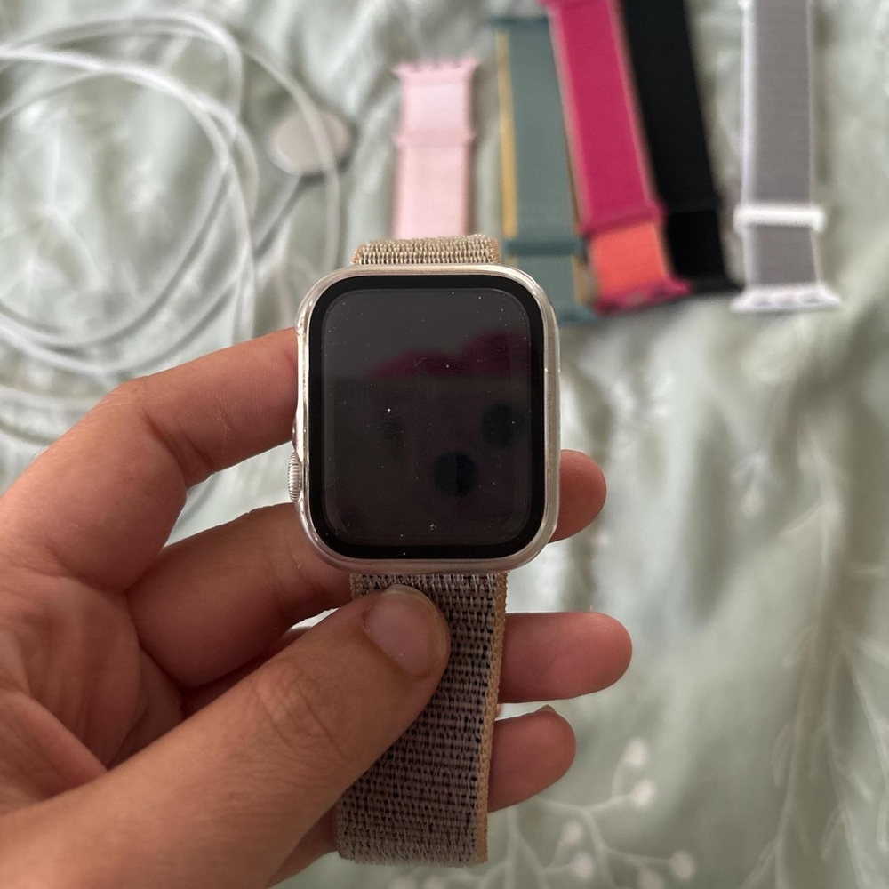 Smartwatch with Silver Case and Tan Band